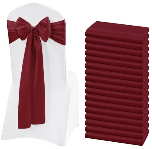 Teruntrue 50 Stück Burgund Satin Stuhlschärpen Stuhl Dekorative Schleife Entworfene Stuhlhussen Stuhlschärpen für Hochzeitsempfang Party Hotel Zuhause Küche Dekoration (Burgund)