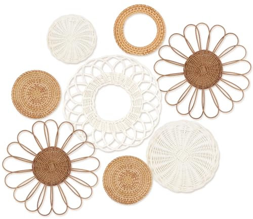 YiYa Juego de 8 Cestos Mimbre Decoración Pared Cestas de Ratán para Pared Decoración Bohemia para Decoración de Pared Sala de Estar o Dormitorio