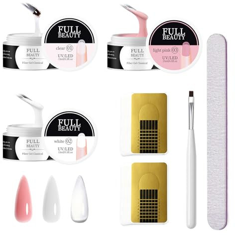 Allony Aufbaugel für Gelnägel, Gel Nägel zur Nagelverlängerung und Modellage, Builder Nail Gel, Aufbaugel Nagelverlängerungs Gel Kit, Acrylgel für Nägel, Klar + Weiß + Rosa (15ml * 3)