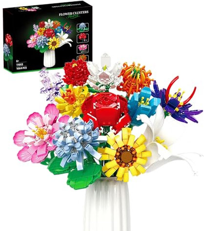 Ranedo Blumenstrauß Set, Künstliche Blumen 1064 Stück mit 12 Arten von Blumen mit Rose Sonnenblume, Home Decor Botanical Collection Blumen Bauklötze Spielzeug, Geschenk für Frauen Männer Kinder