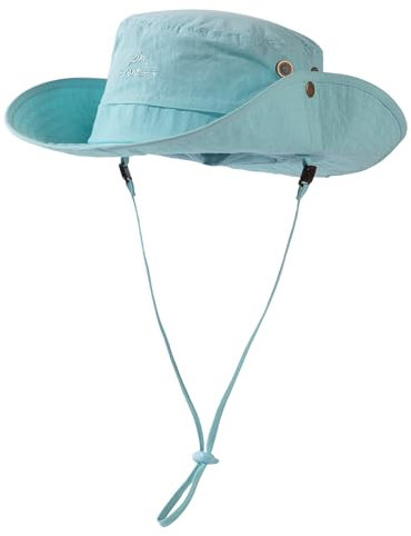 Comhats Sonnenhut Damen UV Schutz 50 mit Pferdeschwanzloch Faltbar wasserdichte Safari Hut Herren Outdoor Wanderhut Boonie Hat Breitkrempe tropenhut Sonnenhut zum Angeln Azurblau M/L 57-60CM