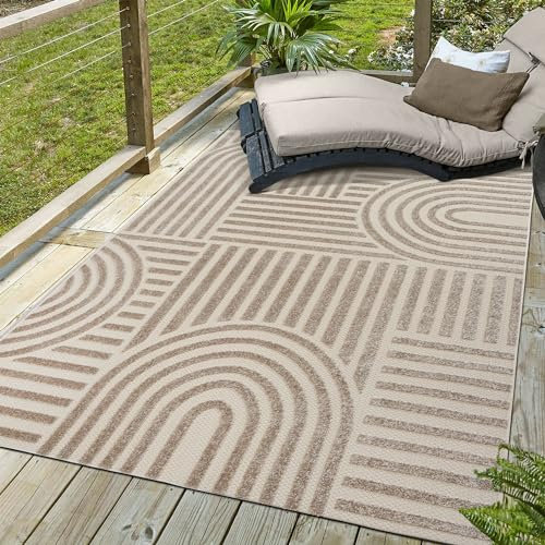 SANAT Berlin Outdoor Teppich Wetterfest - Teppich für den Innen- und Außenbereich - Balkon Teppich Wasserabweisend - Teppiche für Terrasse, Garten, Küche, Bad oder Wohnzimmer - Beige, 120 x 170 cm