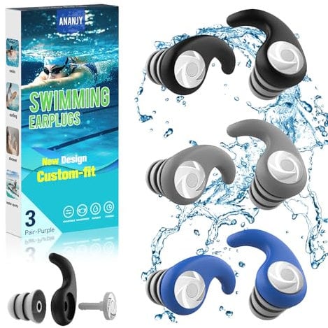 Schwimm Ohrstöpsel für Erwachsene - 3 Paar Wasserdichte Wiederverwendbare Silikon Schwimmen Ohrstöpsel - Ohrschutz für Ideal zum Surfen, Dusche,Tauchen, und Anderen
