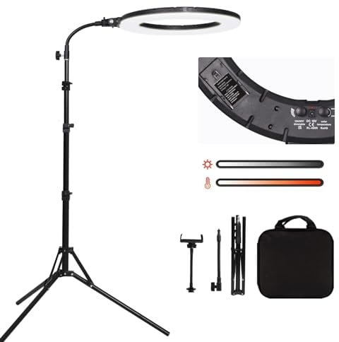 GSKAIWEN 18 60W LED Luce Anulare Kit Dimmerabile con Stativo, Tubo Morbido, Supporto per Telefono, Fotografia in Studio, Ritratto, Selfies, Live Streaming, Tatuaggio di Sopracciglia/Ciglia, Trucco