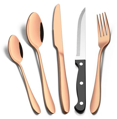 Joyfair 30 Pcs Cutlery Set with Steak Knives, Stainless Steel Flatware Silverware Set for 6 People, Eating Tableware with Fork Knife Spoon for Home/Camping/Party, Mirror Finished & Dishwasher Safe