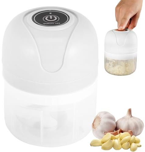 Electric Garlic Chopper, 250ml Mini Vegetable Chopper Electric Wireless USB Charging Food Chopper Garlic Mincer with 6 Blades, Food Processors for Onions Ginger Herbs Fruits Meat Nuts
