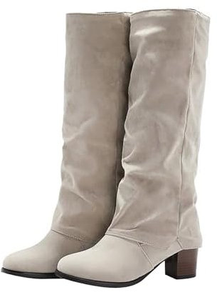 Generico Stivali Gamba Larga 50 Cm Stivali Donna Stivali al polpaccio medio da donna Stivali invernali natalizia per donna con tacco largo al polpaccio Scarpe da Dottor Donna Platform (White, 40)