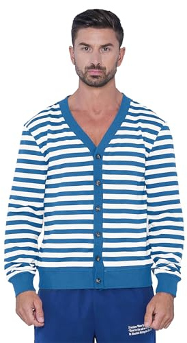 Enorsia Mens Striped V-Neck Cardigan Lightweight Button Front Mens Cardigans with Ribbed Trim Casual Men's Cardigans Sweater Classic Regular Fit Lightweight Cardigan for Every Occasion