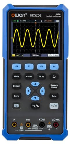HDS25S OWON Oszilloskop Zweikanal 25MHz Bandbreite OSC Digital Multimeter mit 10MHz Wellenform-Generator 8K Aufzeichnungslänge 3.5“ LCD
