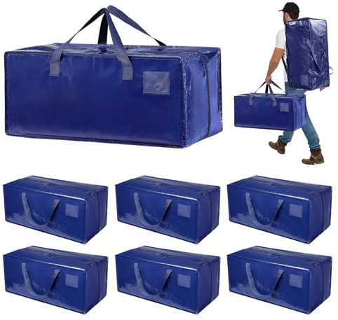 Dokeno Pack de 6 Grande Bolsa de Almacenamiento de Poliéster, Impermeable Bolsas de Mudanza con Cremallera y Asa, Cajas de Mudanza de Gran Capacidad para Ahorrar Espacio y Embalar, Azul