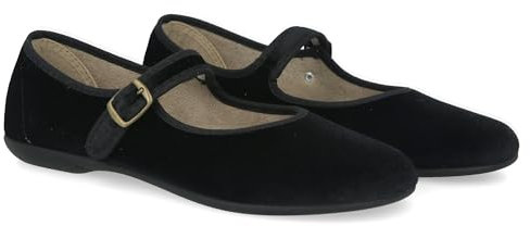 PAYMA - Damen Mary Janes aus Samt. Flache Ballerinas, Casual Sandalen, Bequeme Maryjane Schuhe Schnallenverschluss. Farbe: Schwarz, Größe: EU 37