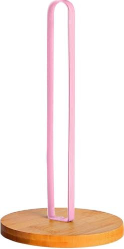 TONLEA Wooden Paper Towel Holder Countertop, Kitchen-Towel-Holder FreeStanding with Non-Slip Base for Bathroom (Light Pink)