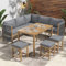 Miyemo Gartenmöbel Set, Garten-Essgruppe mit Kissen, Balkon Möbel, Lounge Möbel Outdoor für 7–8 Personen, Ecksofa, Terassenmöbel Außen, mit Sofa, 3 Hocker und 1 Tisch, Akazie, Grau+Natur