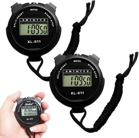 WUSJCOF 2pcs Stoppuhr Einfach: Start - Stopp & Reset EIN- & Ausschaltbar Großes einzeiliges Display Spritzwasserfest Sport, Hobby, Freizeit Für Kinder geeignet