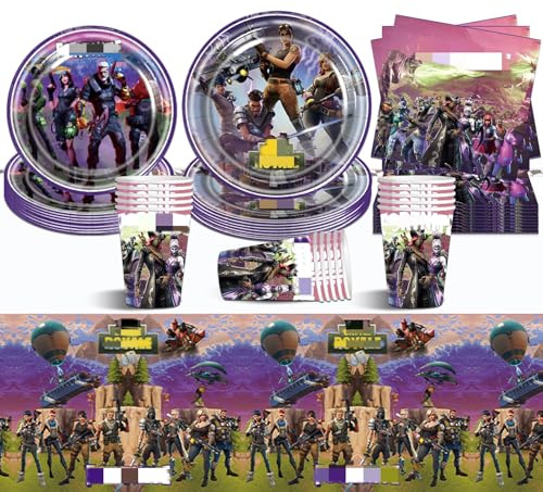 51PCS Game Geburtstag Party Deko, Theme Geschirr Set 10 Personen Enthält Geburtstag Becher Servietten Tischdecke, Geburtstagsdeko Pappteller Kindergeburtstag
