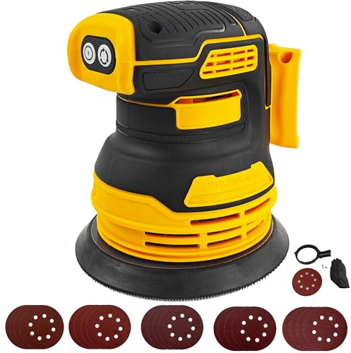 Ponceuse orbitale aléatoire sans balais pour batterie Dewalt 20 V, ponceuse électrique aléatoire Brushelss de 12,7 cm avec 20 papiers abrasifs de 125 mm, rotation à 3 vitesses, 8 trous