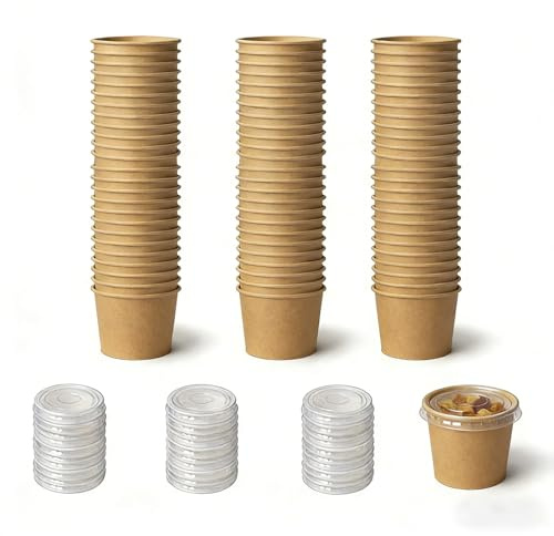 LoNinLoAn Paper Cups with Lids, 50 Pcs Ice Cream Cups, 90ml/3oz Soup Cups, to Go Soup Container Dessert Cups for Ice Cream Yogurt Cold and Hot
