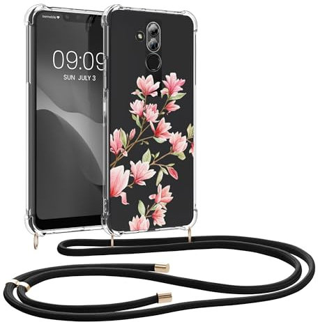 kwmobile Custodia Compatibile con Huawei Mate 20 Lite Cover - Back Case in Silicone TPU - Protezione Smartphone con Cordino - rosa/bianco/trasparente