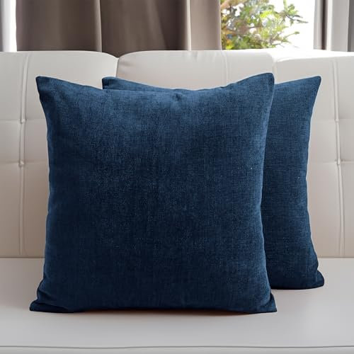 Encasa XO Chenille Kissenbezüge Set von 2 | Royal Blue - (20x20) (50x50 cm) | Dekorative Akzent Quadratische Wurfkissenbezüge Für Couch, Heimdekoration, Sofa