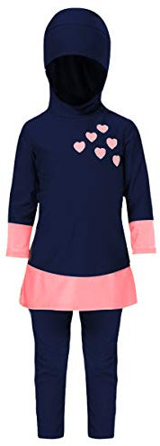 Mädchen Muslimische Bademode bescheidener islamischer Hijab Burkini KapuzenTop + Hose, Rashguard, Badeanzug, 2 Stück, Tankinis, UVSchutz, Sonnenschutz, Badeanzug, UVSonnenschutz, Strandmode,