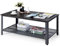CASART 2-Tier TV Console Table, Wooden Top Entertainment Center Sofa Coffee Table with Iron Mesh Shelf, Metal Frame TV Stand Side Tables for Living Room, Bedroom, Office (Black)