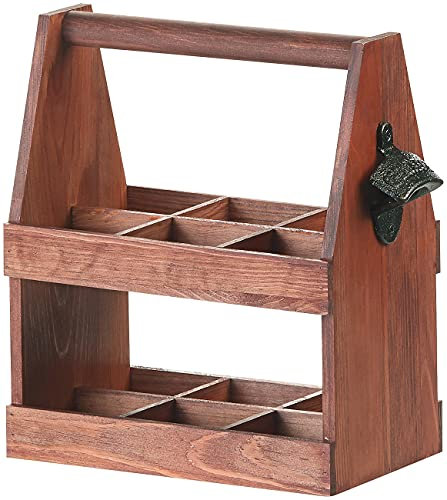 Cucina di Modena Bierträger: Kiefernholz-Flaschenträger für 6 Flaschen, eingebauter Flaschenöffner (Bierkasten 6 Flaschen, Männerhandtasche, Aufbewahrung)