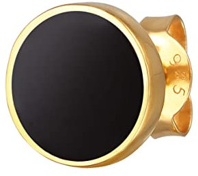 Kuzzoi Herren-Ohrringe 1 Stück Ohrstecker Rund (8 mm), Herren Stecker mit Emaille schwarz aus 925 Sterling Silber vergoldet, Goldener Ohrstecker für Männer, 0304361522
