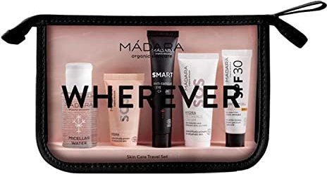 MÁDARA Wherever Travel Set 5-in-1 – Mikellarwasser 50 ml + SOS Hydra Mask 17 ml + Anti-Fatigue Augencreme 15 ml + Hydra Recharge Cream 15 ml + SPF30 Gesichtssonnencreme 10 ml – Reisegröße