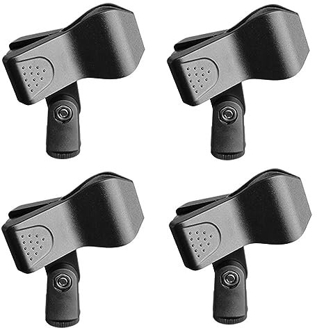 4 pinzas de micrófono, carcasa para micrófono, soporte para micrófono, clip para micrófono, soporte para clip de micrófono, compatible con la mayoría de micrófonos cableados e inalámbricos (negro)