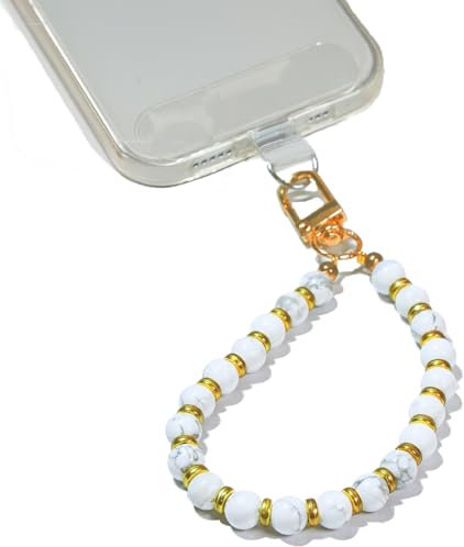 AMAYO - Cadena de piedra natural para teléfono móvil, colgante para teléfono móvil, cordón de perlas para teléfono, correa de mano, pulsera, correa para teléfono móvil, compatible con cualquier