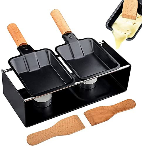 Lxwyq Doppelpfannen-Käseschmelzpfanne-Set, zwei Grillpfannen, Kerzenlicht-Käseschmelzpfanne, Antihaft-Rotaster-Backblech-Herd-Set, geeignet für Käse, Fleisch, Fisch und Gemüse