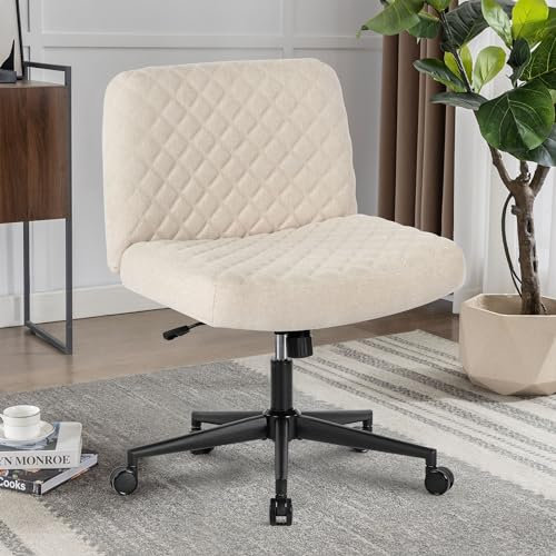 Fantasylab Bürostuhl Ohne Armlehnen,Home Office Stuhl mit Räder,Heavy Duty Metallbasis,120°Schaukelnder breiter Sitz Ergonomischer Stuhl,Dicken gepolsterte Dreh Eitelkeit Stuhl für Heim und Büro