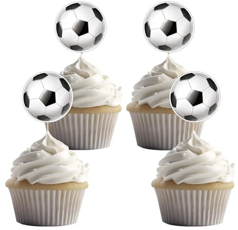 24 Stück Fußbälle Cupcake Toppers für Fußball Thema Party und Sport Geburtstag Party Dekoration