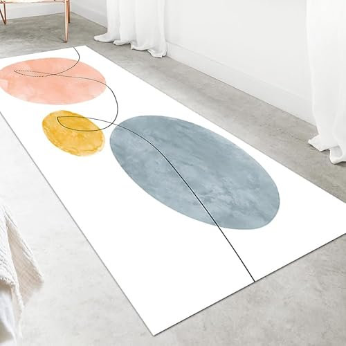 LIKE IT MORE Modern Teppich für Wohnzimmer, Schlafzimmer, Küche und Flur - Waschbarer Rutschfester Teppichläufer - Großer Teppich Läufer Beige Grau Blau Weiß 80x300 (Mond Schwarzgrau)