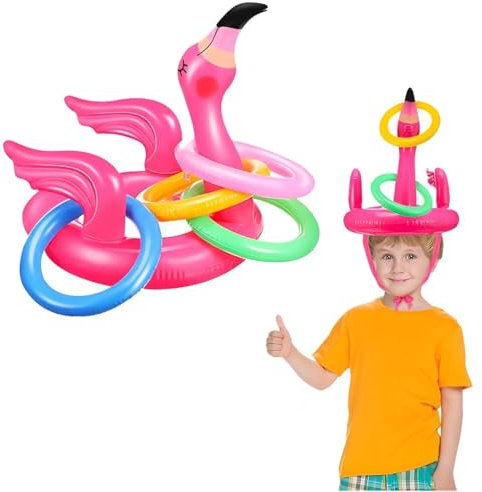 BHIPKOT 5 Stück Wurfspiel Flamingo Aufblasbare Ringwurfspiel Eltern Partyspiele für Sommer Hawaii Party Hochzeit Sommer Pool Party Outdoor Indoor Spiele (5 Stück)