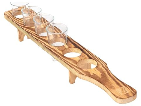 Bandeja para Servir Copas de Vino, Soporte para Copas de Vino - Bandeja de Madera para Servir Bebidas con 6 Vasos - Estante para Vasos de Vidrio, Bandeja para Servir con Soporte para Vasos de Tequila