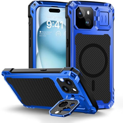 Lanhiem für iPhone 16 Pro Hülle, Metall Handyhülle iPhone 16 Pro Case Robust Stoßfest Ganzkörper Militärstandard Schutzhülle Outdoor Heavy Duty Case mit Eingebautem Displayschutz, Schwarz