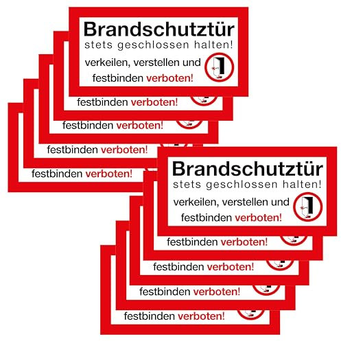 Clever Pool 10 Aufkleber Brandschutztür – 21x10,5 cm – stets geschlossen halten verkeilen verstellen verboten – Warnhinweis Feuerschutzabschluss, Verbotszeichen Sicherheitszeichen