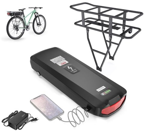Varstrom 48V 17.5Ah Gepäckträger-Akku mit Ladegerät und USB-Anschluss, Lithium 48V E-Bike-Batterie, Gepäckträger-Akku für Bafang Motor 250W 500W 750W 1000W 1500W E-Bike Umrüstkit