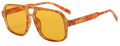JCTAIFOO Retro Sonnenbrille für Herren Damen Klassische 70er Vintage Rechteckige Oversized Quadratisch Sonnenbrille (Gelb Leopard/Orange)