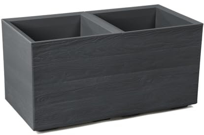 Kreher® XL Pflanzkasten Pflanzkübel Übertopf 'Eco Wood' in verschiedenen Größen. Tolle Holz Optik in Anthrazit! Aus robustem, recyceltem Kunststoff. (1, 80x40x40 cm)