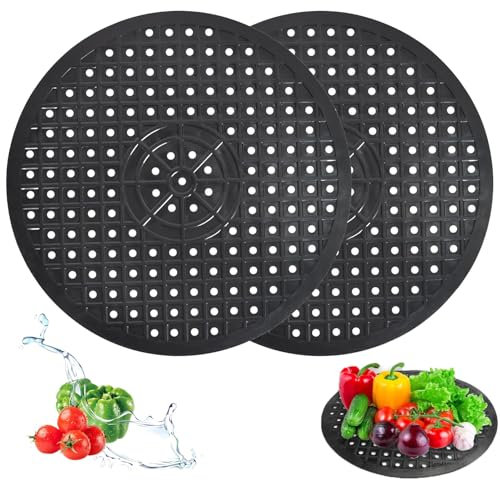 Alfombrilla Redonda para Fregadero, 2 Piezas Protector Fregadero Cocina, Almohadilla de Drenaje de Cocina Redonda Plegable, Estera Redonda del Fregadero, Reutilizable, para Cocina, Comedor, Negro