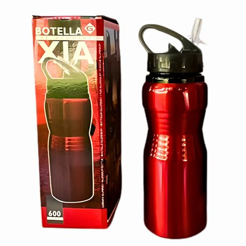 Botella Aluminio 600 ml Ligera con Pitorro Extraible y Asa - Cantimplora Deportiva para Agua Fría - Antivuelco y Aislante - Colegio, Bicicleta, Gimnasio, Camping y Oficina - Niños y Adultos (Roja)