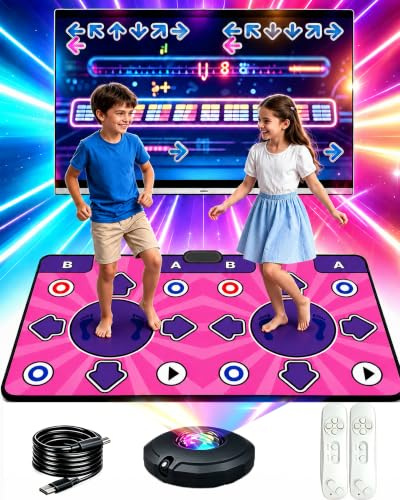 KIRJAUDU AR-Tanzmatte für Kinder, Doppel-HDMI, Kamera, 2 Funk-Controller | AR-Tanzmatte mit Echtzeit-Kamera, Doppel-HDMI, Musikupload & 2 Funkcontrollern. Multifunktionales Dance Pad für Kinder.
