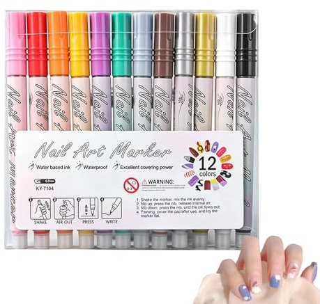 Nagellackstifte Set 12-Farben Feinspitze Schnelltrocknende Werkzeuge Zum | Wasservermalbare Marker Für Nägel Für Beauty & Persönliche Pflege Salon Zuhause Punktieren Acryl Mädchen Zeichnen