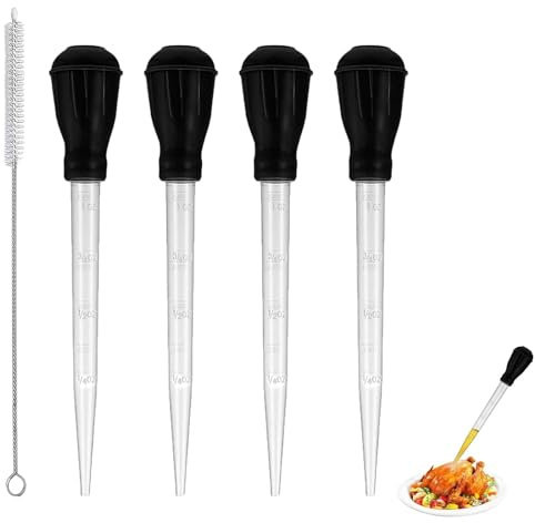 4Pcs 28cm Turkey Baster & Meat Marinade Kit with Cleaning Brush | Plastic & Brush, Essential Brining/Basting for Turkey/Meat, Roasting/BBQ/Holiday Meals