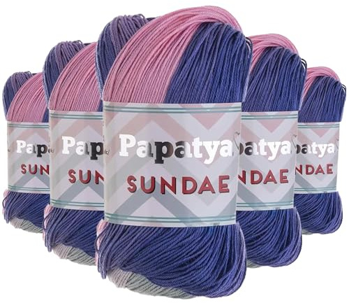 Papatya Sundae Strickgarn 5x100g – Selbstmusterndes Farbverlaufsgarn – Oeko-Tex Häkelgarn für Sommerkleidung & Accessoires