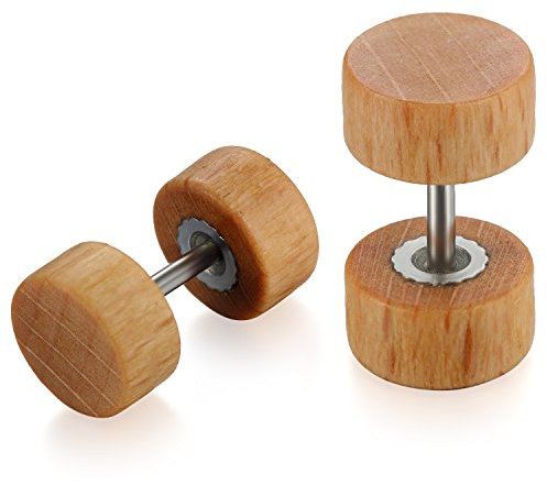 Flongo Holz Ohrstecker 10mm Knopf Männer Frauen Ohrringe Echtholz Ohrstecker Gestüt Stecker Ohrringe Holzschmuck Fake Plug Tunnel Ohrstecker Piercing Ohrschmuck braun