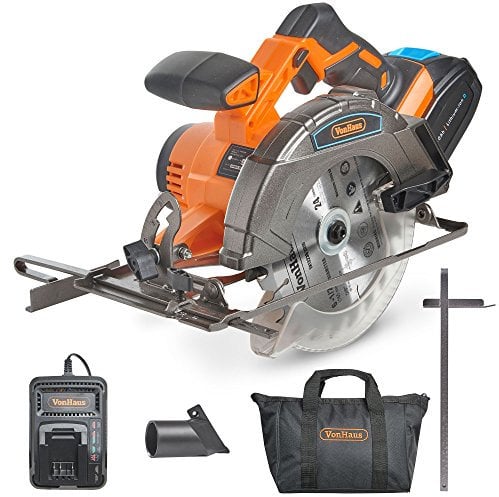 VonHaus Cordless Circular Saw with 3.0Ah Li-ion 20V MAX Battery, Charger, 1 x 165mm / 6 ½ TCT Tip Blade & Power Tool Bag - Includes Ergonomic Rubber Grip & Variable Cutting Angle/Depth