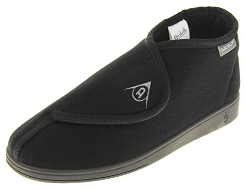 Dunlop Mens Adjustable Quick Easy Touch Fastening Orthopaedic Boot Slippers - Washable Hook and Loop Cosy Winter Bootie Slippers Men Size 7 UK Black